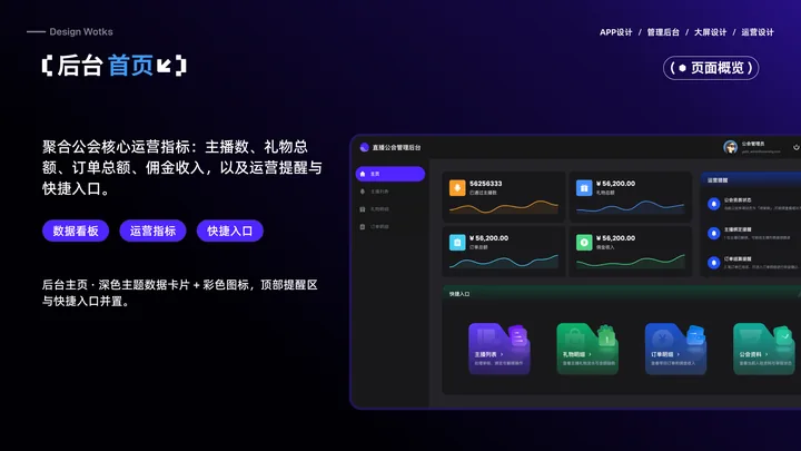 直播公会管理后台的界面与视觉展示